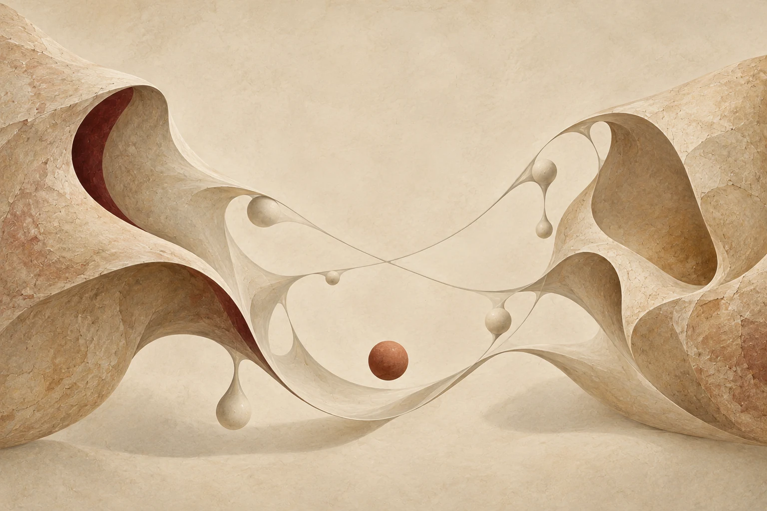 Ivory folds form an open space around a terracotta seed