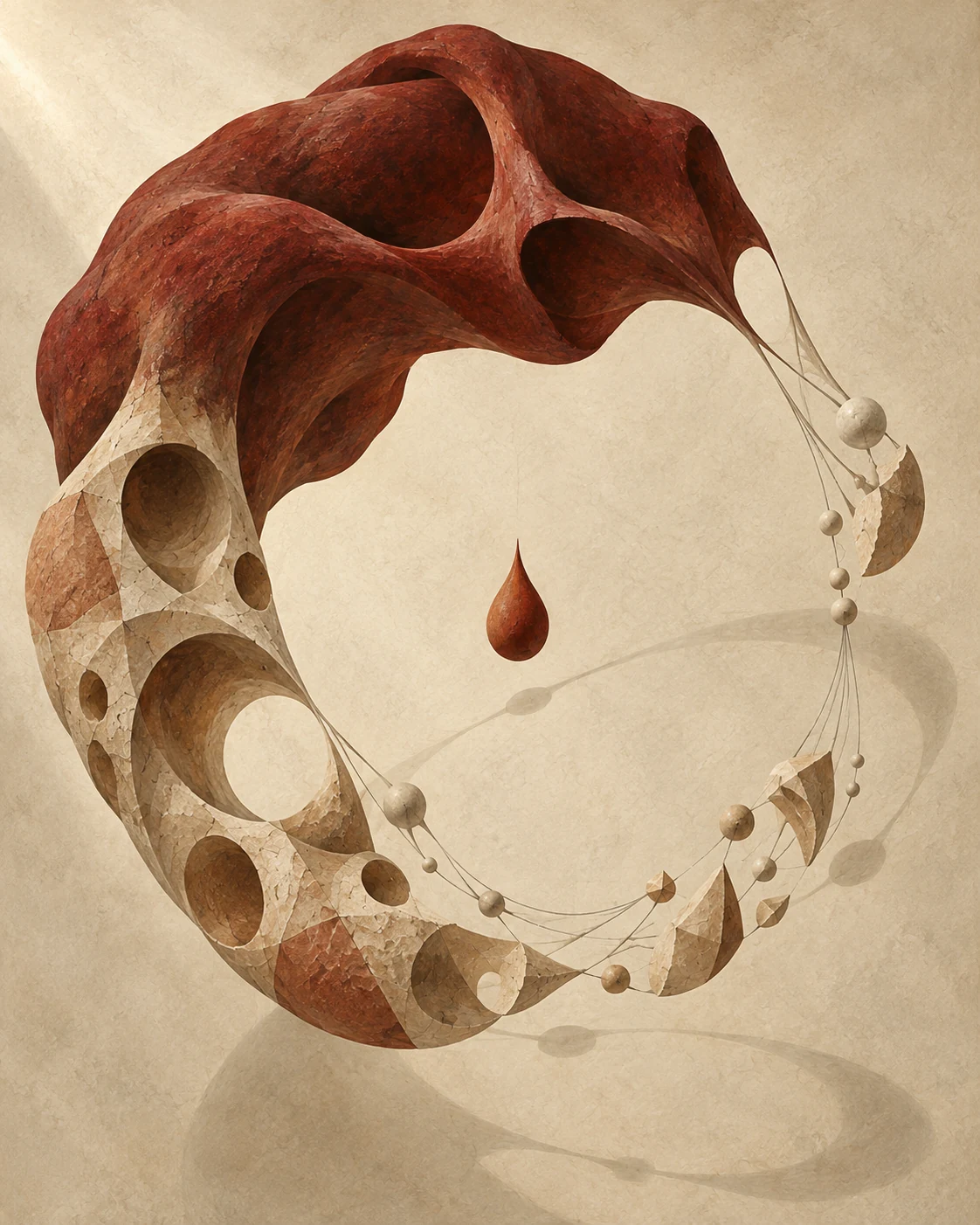 An organic loop opening into suspended ivory fragments